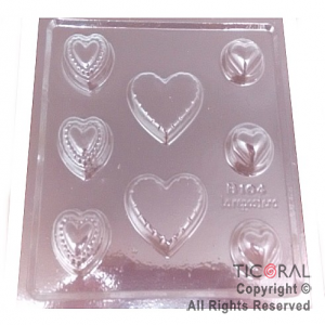 MOLDE PLACA 00B104 BOMBONES CORAZON 160X160MM APROX TRANSPARENTE x 10